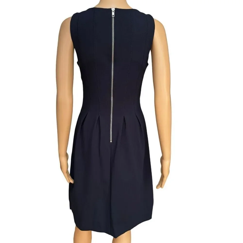 J. Crew Women's Blue Pleated Fit Flair Dress Sleeveless stretch back zipper Sz 4